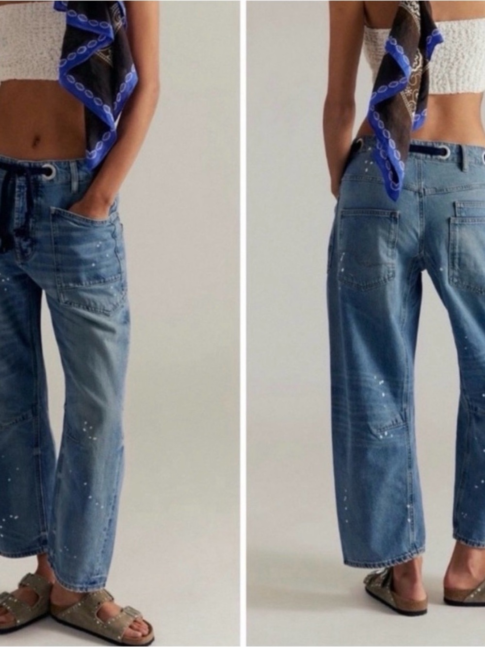 NWOT Free People We The Free Moxie Pull-On Barrel Jeans- Timeless Blue 27